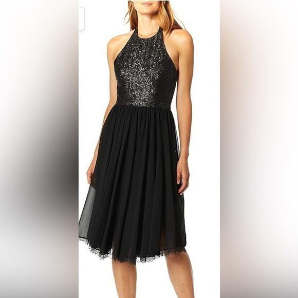 Dress the Population Tatiana Sequin Halter Fit & Flare Midi Dress - Picture 1 of 10